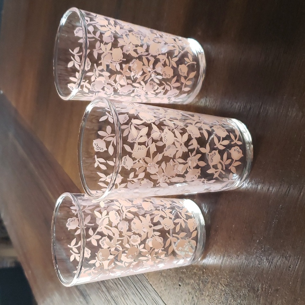 Libbey Vintage Juice Glasses Pink Roses